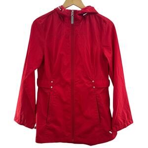 Jones New York Red Mid Length Lightweight Hooded Jacket Size Small
